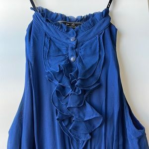 Ya-Da Navy Blue Ruffle Tiered Silk Dress Size S